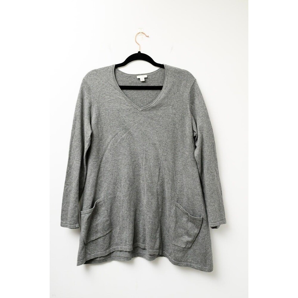 Pure Jill M Gray pullover v-neck top Tunic pockets